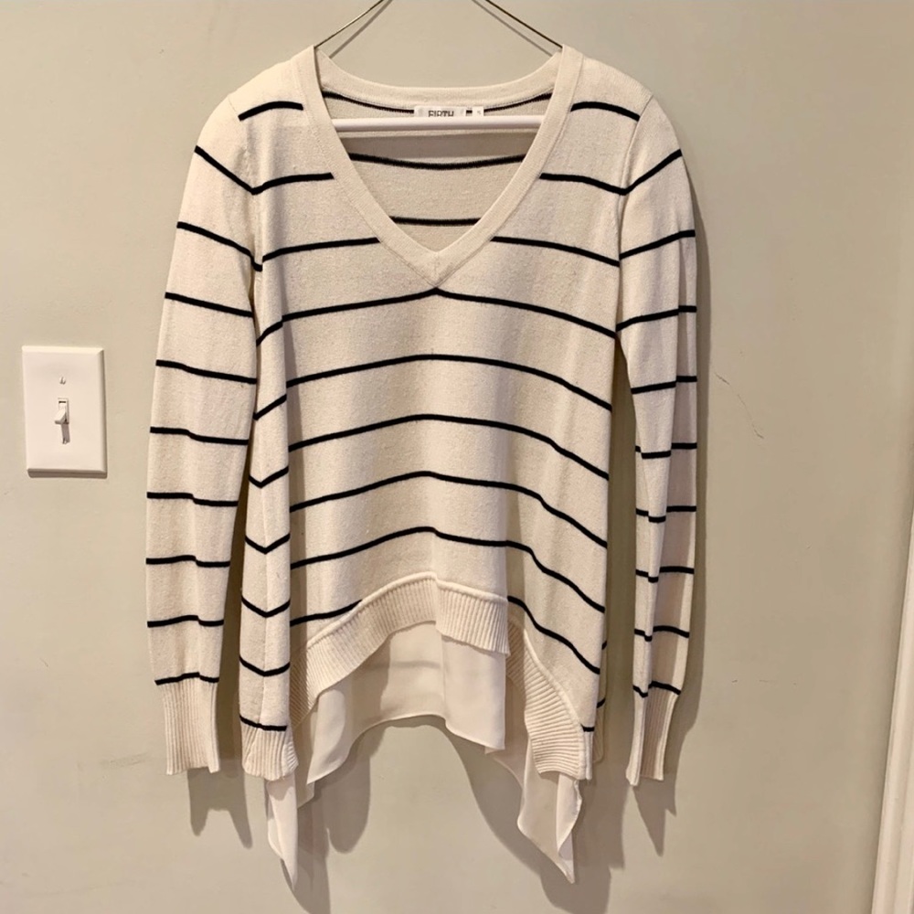 Firth Striped V-neck Sweater with Silk Hem Detail